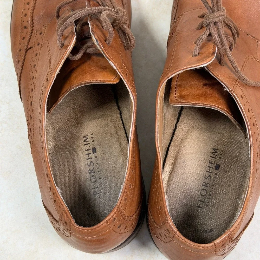 Florsheim Wingtip Oxford Mens 10 D Brown Leather Brogue Dress Shoes 11737-257